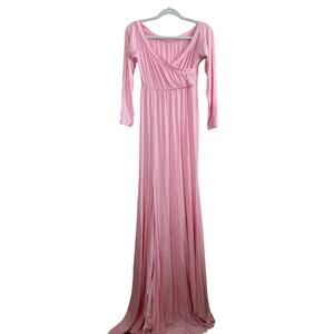 NWOT Women's Pink Empire Waist Long Sleeve Side Split Maxi Dress Large